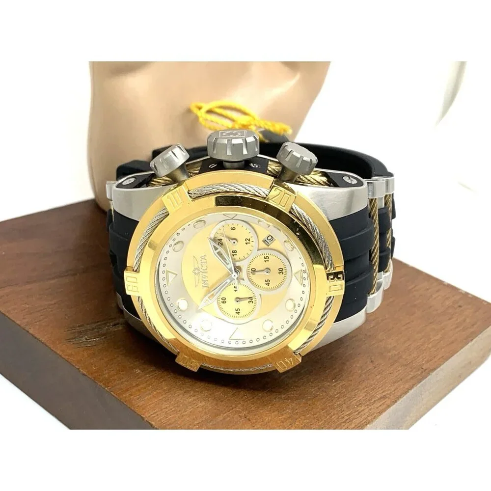 Invicta Men's Watch 37197 Bolt Quartz Chronograph Gold Silver Dial Rubber 51mm
